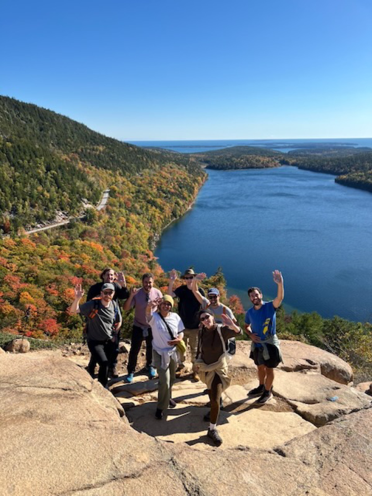 The Leuko team on a hike overlooking Jordan Pond, Acadia National Park